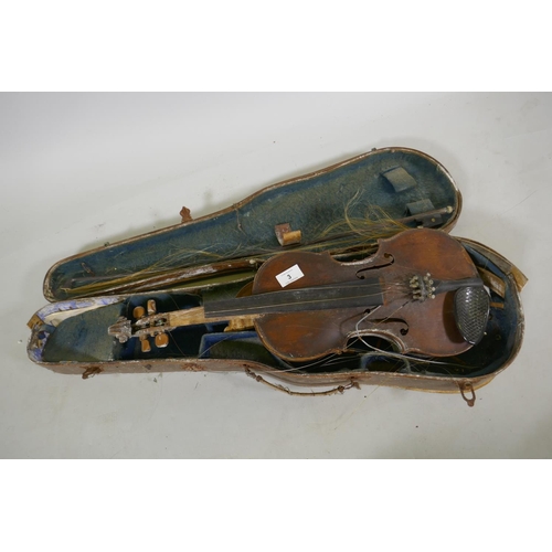 3 - A violin labelled David Tecchler fecit, Roma Anmo 1804, labelled on the neck 