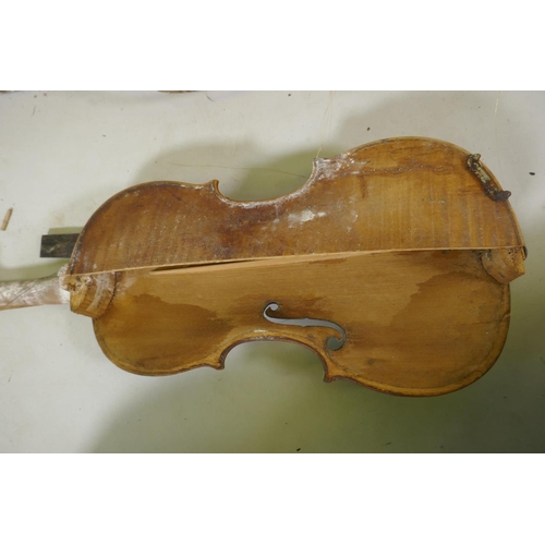 3 - A violin labelled David Tecchler fecit, Roma Anmo 1804, labelled on the neck 