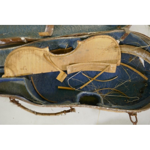 3 - A violin labelled David Tecchler fecit, Roma Anmo 1804, labelled on the neck 