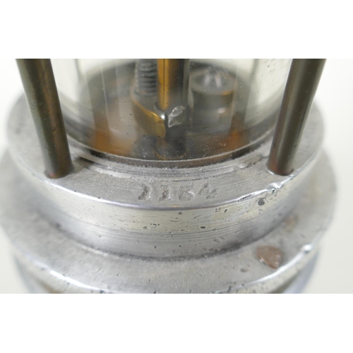 300 - A Spiralarm Type M brass and polished metal automatic gas detector miners lamp by J. H. Naylor Ltd, ... 