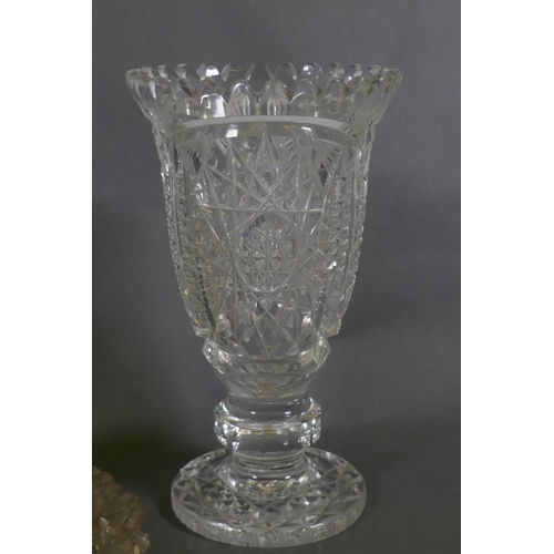 45 - A Waterford cut crystal glass vase, 20cm high, and a cut glass footed vase and Victorian cut glass c... 