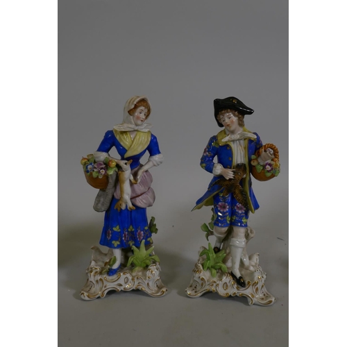 51 - Four C19th Continental hard paste porcelain figures and a pot pourri, all AF, largest figure 23cm hi... 