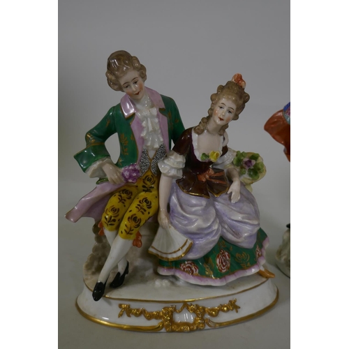 51 - Four C19th Continental hard paste porcelain figures and a pot pourri, all AF, largest figure 23cm hi... 