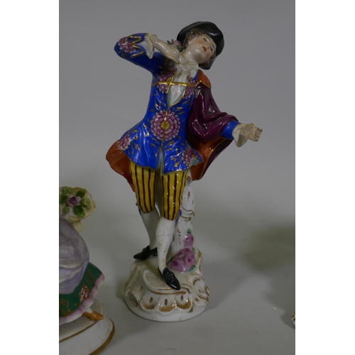 51 - Four C19th Continental hard paste porcelain figures and a pot pourri, all AF, largest figure 23cm hi... 