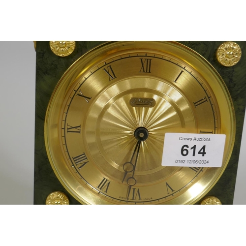 614 - An Empire style Le Castel Swiss mantel clock, with painted case, brass dial and ormolu mounts, C20th... 