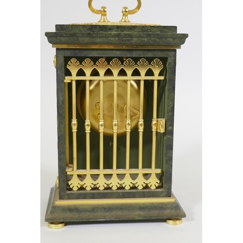 614 - An Empire style Le Castel Swiss mantel clock, with painted case, brass dial and ormolu mounts, C20th... 