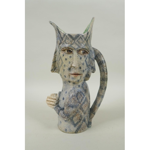 8 - An Amanda Popham (b. 1954) studio pottery figural jug/vase, signed and dated 2014, 25cm high