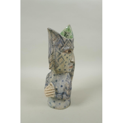 8 - An Amanda Popham (b. 1954) studio pottery figural jug/vase, signed and dated 2014, 25cm high