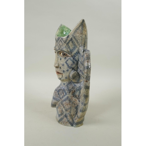 8 - An Amanda Popham (b. 1954) studio pottery figural jug/vase, signed and dated 2014, 25cm high