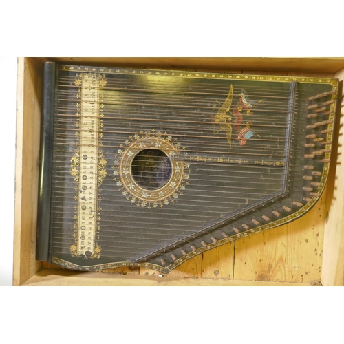 89 - A C19th German made 'Anglo American' Guitar Zither, made in Saxony, in original wood case, 49 x 36cm