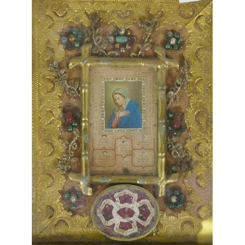 9 - An antique Maltese folk art framed home shrine, 23 x 27cm