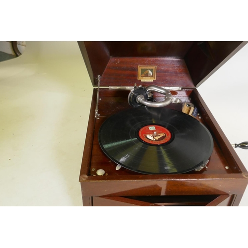 94 - An HMV mahogany cased wind up gramophone, 37 x 45 x 32cm