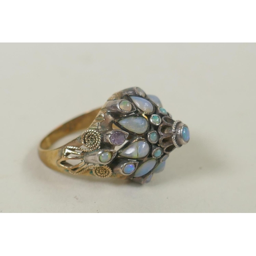 681 - A vintage 14ct gold opal set harem cluster ring, 4.8g gross, size N