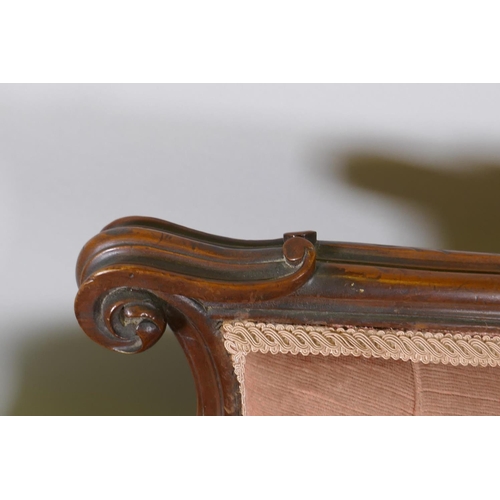 1156 - Victorian carved walnut chaise longue, with serpentine shaped front, raised on cabriole supports, st... 