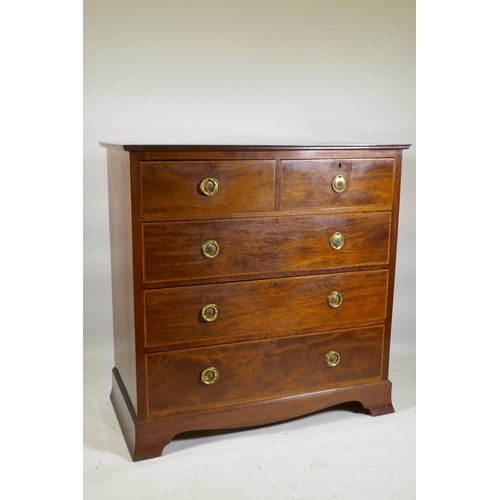 1149 - A mahogany chest with two over three drawers, satinwood banded inlaid decoration and brass ring hand... 