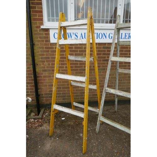 1162 - A pair of antique painted wood decorator's trestles, AF,  70cm wide, 220cm high