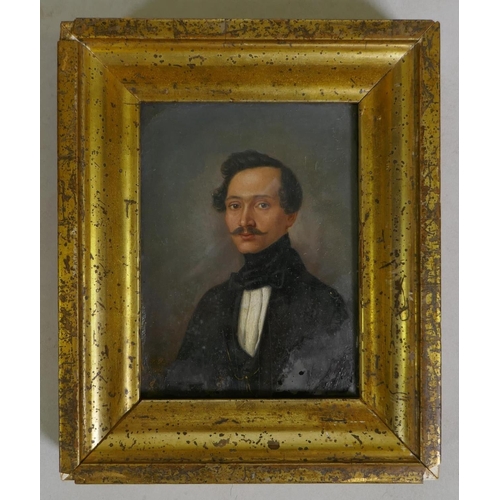 945 - Portrait of a young man with moustache, unsigned, possibly Continental, mid C19th, inscribed verso, ... 