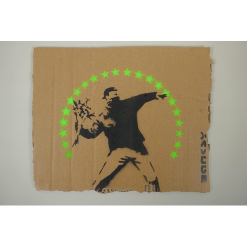 939 - After Banksy, 'Love is in the Air - Dismaland Enjoy your Free Art', stencil on corrugated cardboard,... 