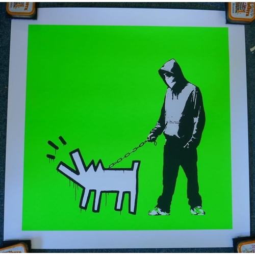 942 - After Banksy, Choose Your Weapon, (Fluoro Green), limited edition copy screen print No. 46/500, by t... 