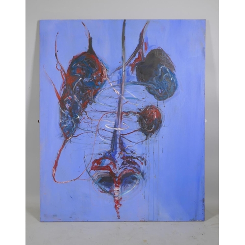 960 - In the manner of Francis Bacon, abstract, unframed, oil on canvas, 80 x 110cm