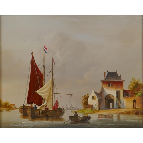 950 - David Beatty, C20th, Dutch canal scene, oil on board, 25 x 20cm