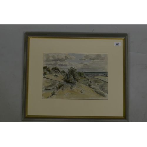 966 - Owen Rowley, The Dunes, West Beach, signed and dated 1964, pen and watercolour, 37 x 26cm