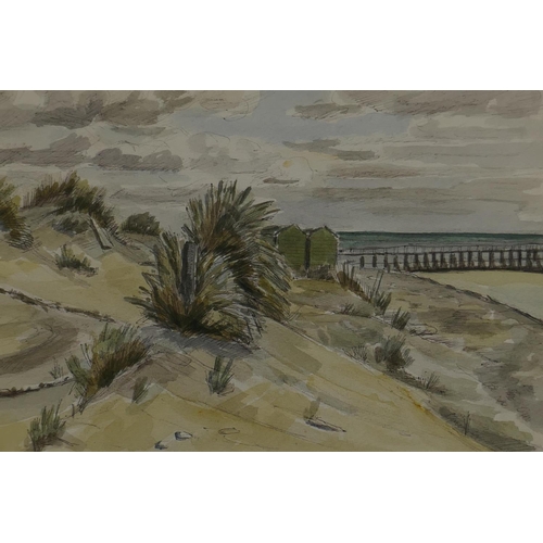 966 - Owen Rowley, The Dunes, West Beach, signed and dated 1964, pen and watercolour, 37 x 26cm