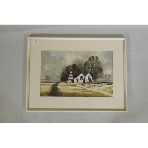 970 - J.A. Hurley, Wold Church, signed, watercolour, 38 x 29cm