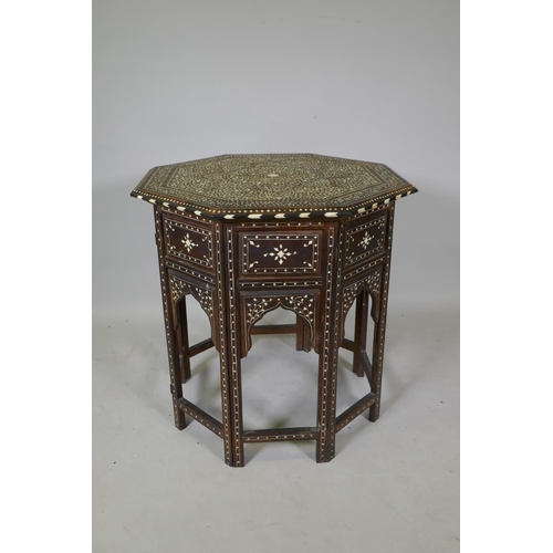 1001 - A late C19th Anglo Indian inlaid Hoshiarpur table, with the remains of the original manufacturer's l... 