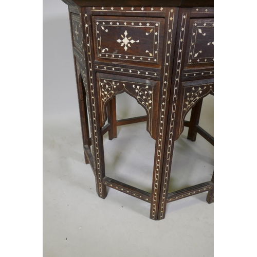 1001 - A late C19th Anglo Indian inlaid Hoshiarpur table, with the remains of the original manufacturer's l... 