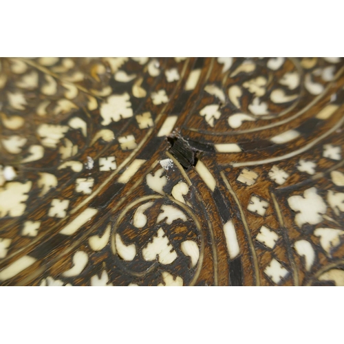 1001 - A late C19th Anglo Indian inlaid Hoshiarpur table, with the remains of the original manufacturer's l... 