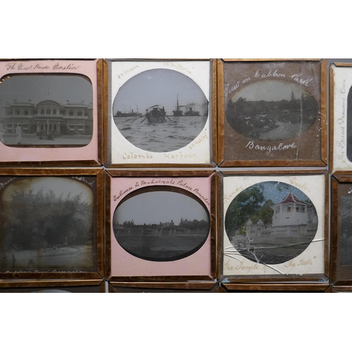 101 - Collection of magic lantern slides in copper frames by J. Moore of Birmingham, views of India, Banga... 