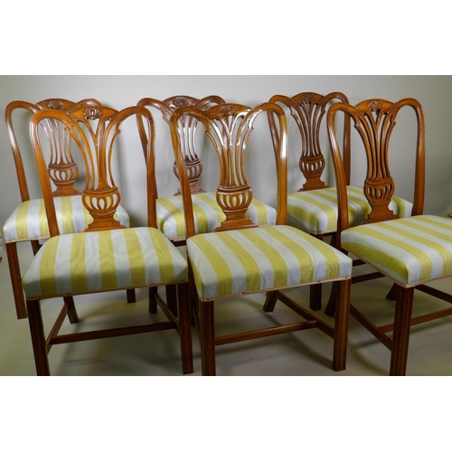 1013 - A set of six Bevan Funnell Reprodux Georgian style dining chairs with pierced splats and anthemion c... 