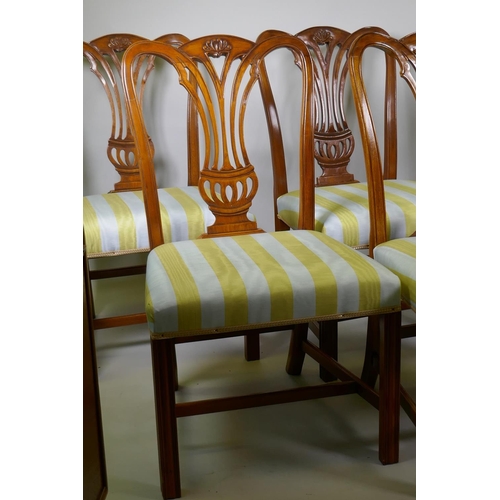 1013 - A set of six Bevan Funnell Reprodux Georgian style dining chairs with pierced splats and anthemion c... 