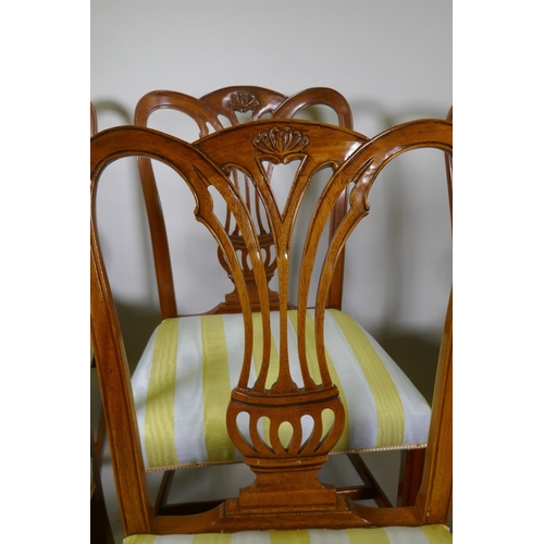 1013 - A set of six Bevan Funnell Reprodux Georgian style dining chairs with pierced splats and anthemion c... 