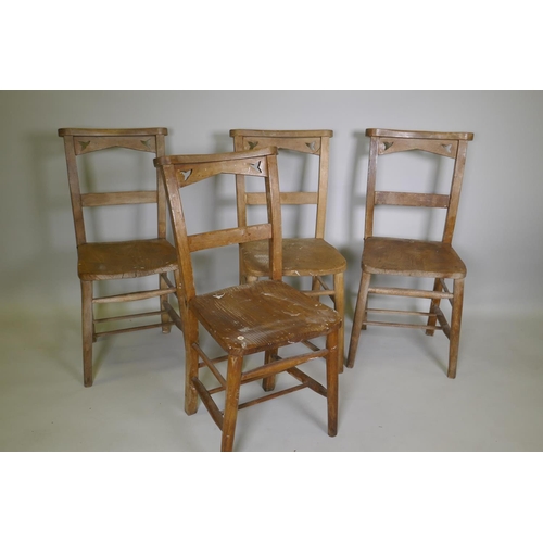 1016 - Four antique elm chapel chairs