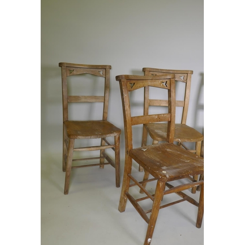 1016 - Four antique elm chapel chairs