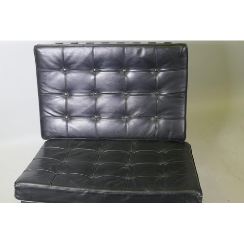 1027 - A Barcelona style chair with leather cushions, AF requires stud