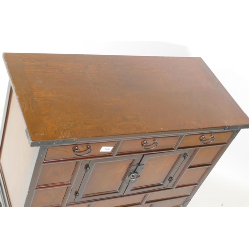 1040 - A vintage Korean elm Jang chest with metal mounts, 80 x 38cm, 68cm high