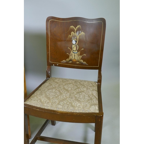 1052 - An Art Deco 'Turnidge' walnut bureau with raised chinoiserie decoration, the fall front with fitted ... 