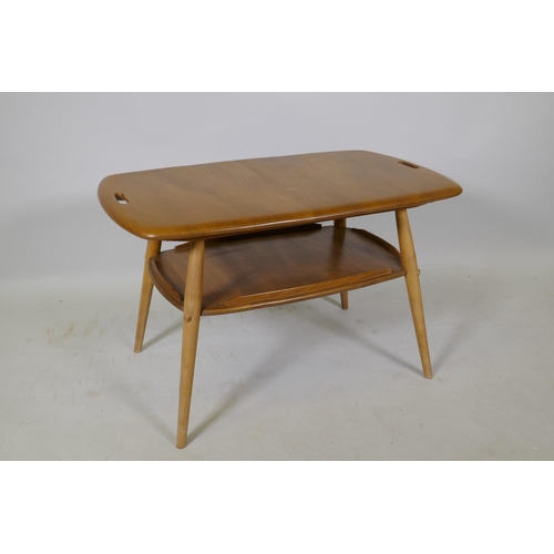 1062 - A mid C20th Ercol elm and beech Windsor tray table with undertier, Model No. 457, 72 x 75 x 45cm