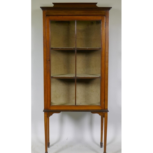 1071 - Edwardian inlaid mahogany display cabinet, raised on tapering supports, 62 x 30 x 140cm