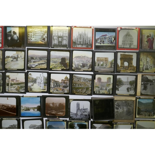 108 - Magic lantern slides, Rome, Athens, Greek street scenes, European views, Norway, fjords, Spain, Alba... 