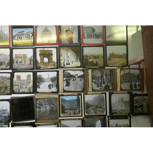 108 - Magic lantern slides, Rome, Athens, Greek street scenes, European views, Norway, fjords, Spain, Alba... 