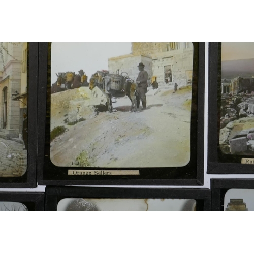 108 - Magic lantern slides, Rome, Athens, Greek street scenes, European views, Norway, fjords, Spain, Alba... 