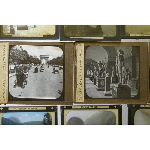 108 - Magic lantern slides, Rome, Athens, Greek street scenes, European views, Norway, fjords, Spain, Alba... 