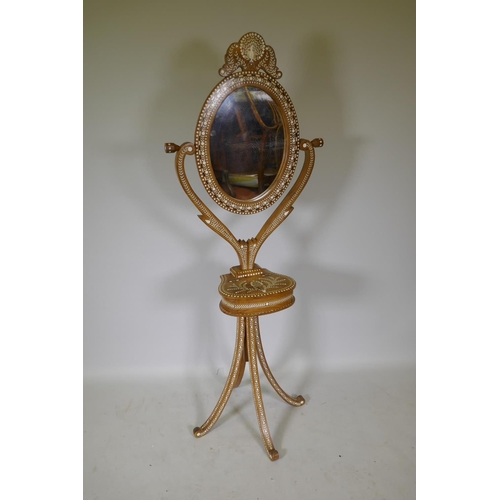 1094 - An Anglo Indian bone and ebony inlaid dressing table, 152cm high