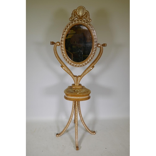 1094 - An Anglo Indian bone and ebony inlaid dressing table, 152cm high