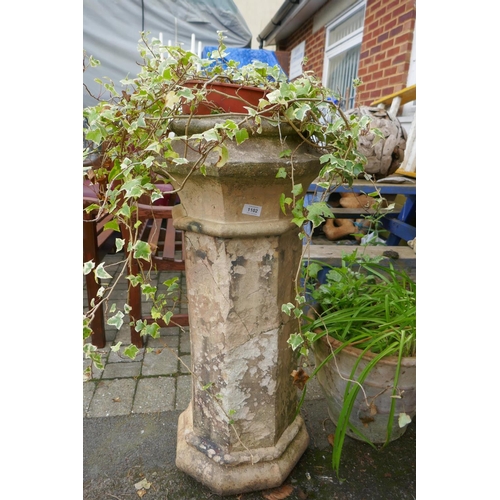 1102 - A Victorian terracotta chimney pot, and a terracotta planter, pot 92cm high