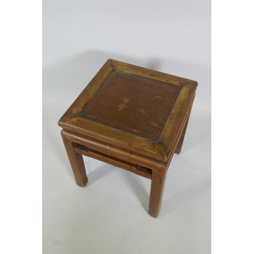 1109 - A Chinese hardwood occasional table with carved bat decoration, 43 x 43cm, 48cm high